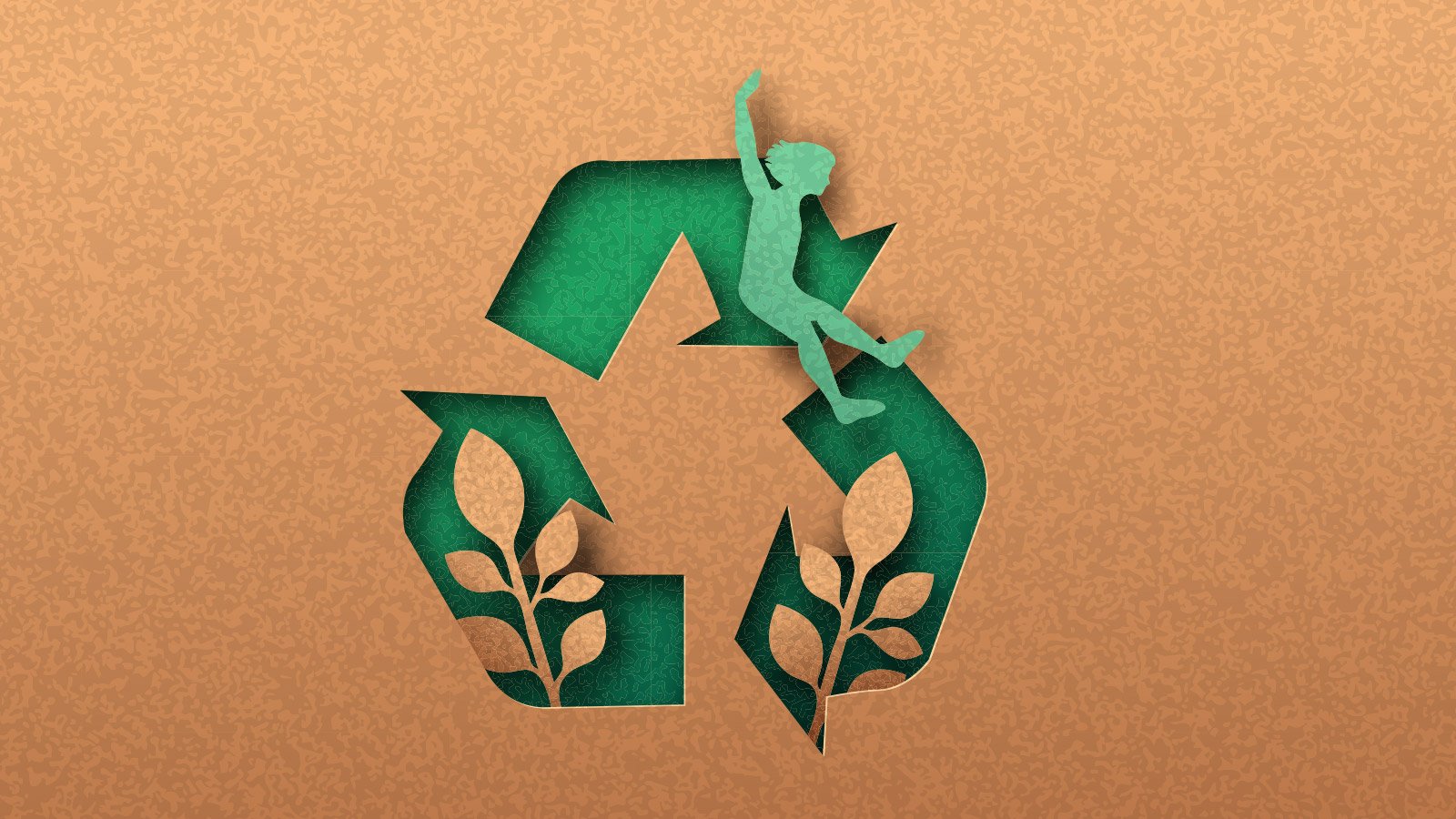 recycling logo with leaves coming out of it