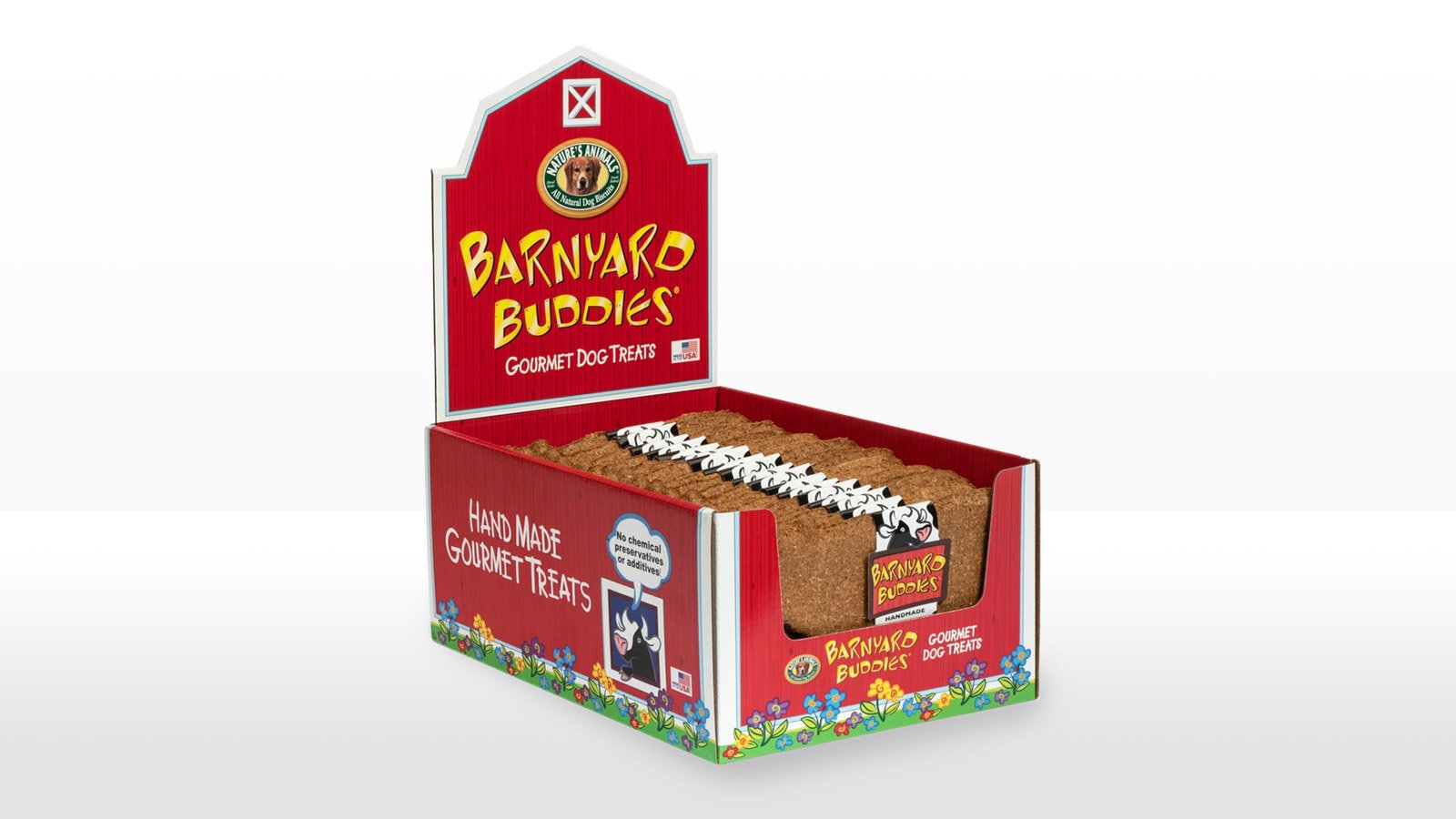 Barnyard Buddies gourmet dog treats display box