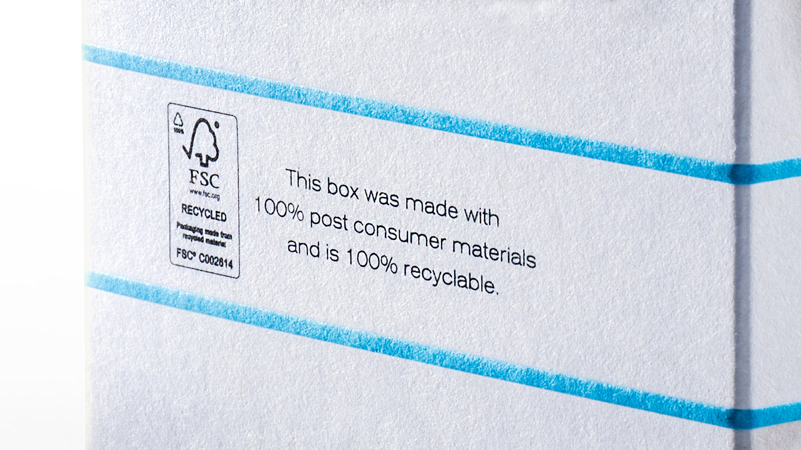 close up of FSC label on folding carton