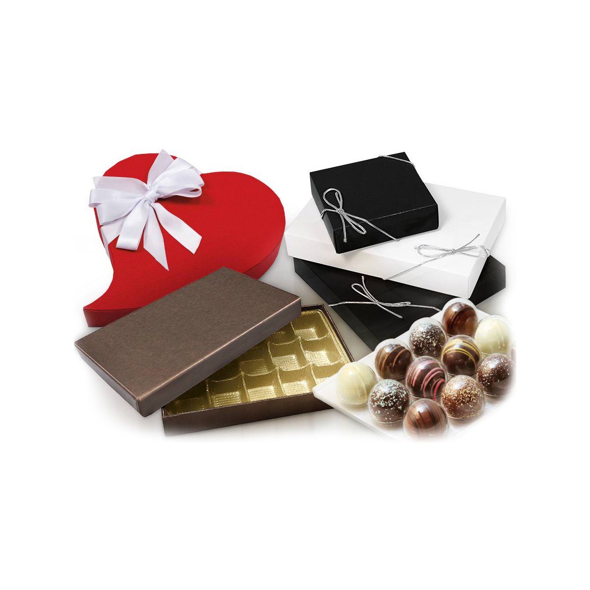 assorted chocolates and packaging for chocolate